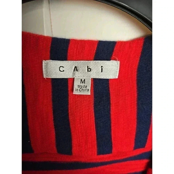Cabi Size M Ladies Buttonup Red & Navy Striped Nautical Theme Lightweight Jacket - Picture 2 of 6